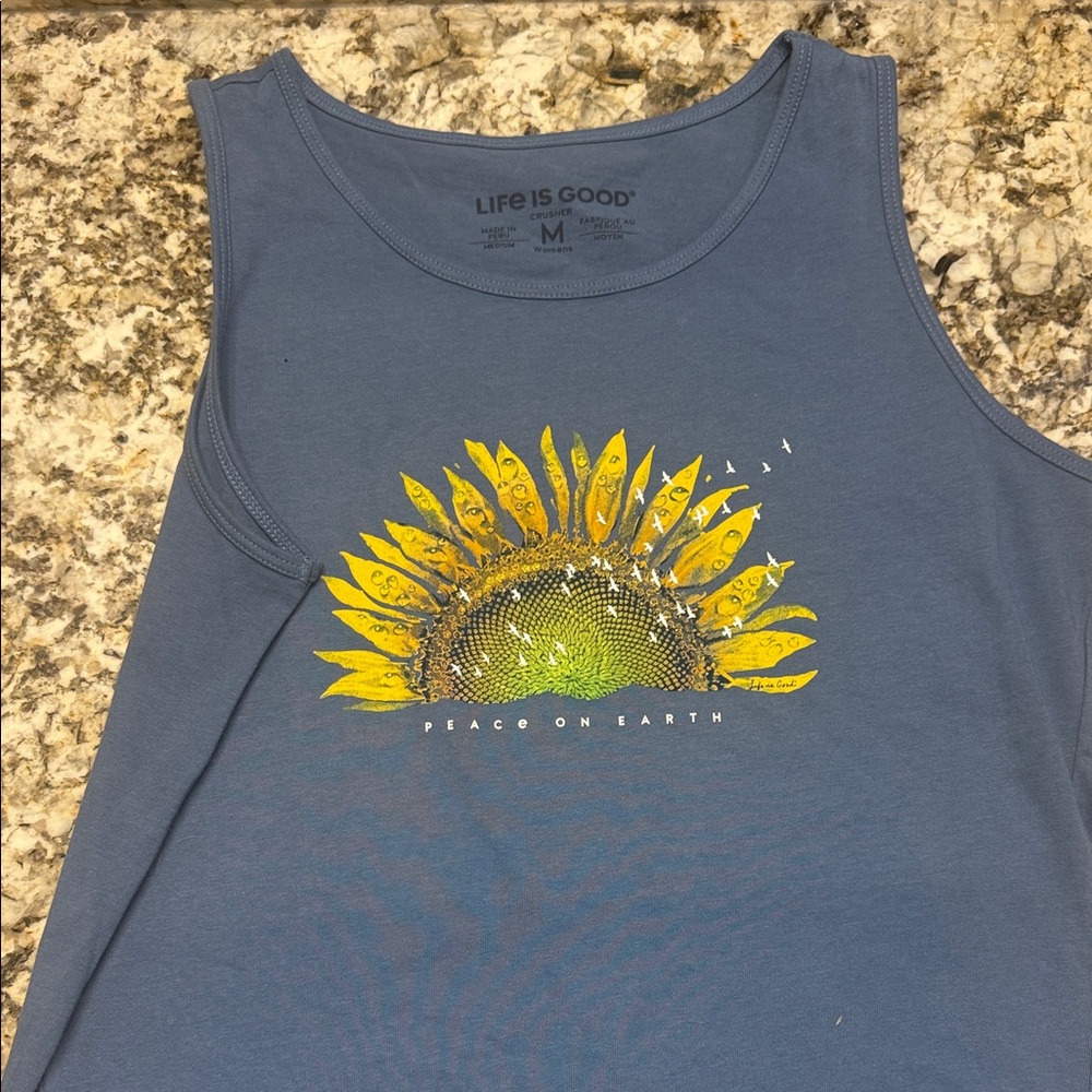 Life Is Good Navy Tank with Sunflower